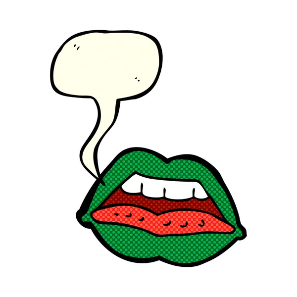 Dibujos animados sexy halloween labios símbolo con burbuja de habla — Vector de stock