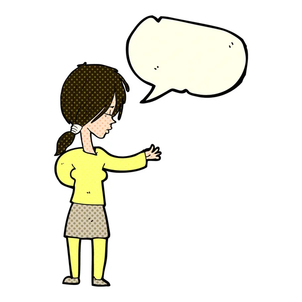 Cartoon vrouw gebaren met tekstballon — Stockvector