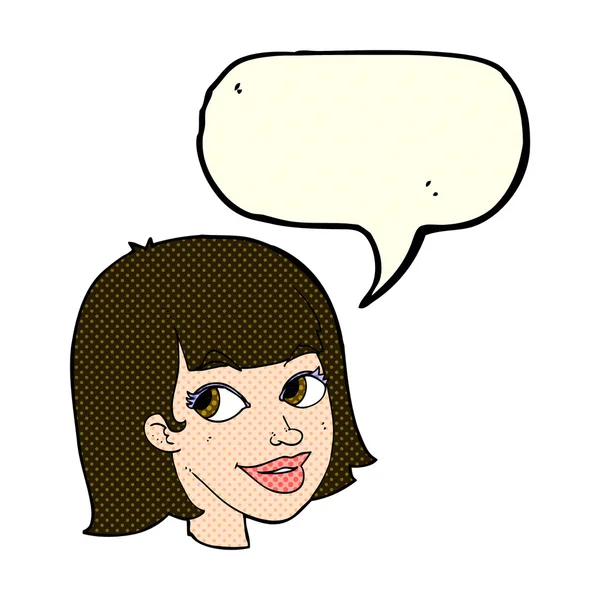 Cartoon gelukkig vrouwelijk gezicht met spraakbel — Stockvector