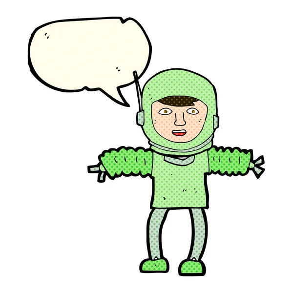 Astronauta de dibujos animados con burbuja de habla — Vector de stock