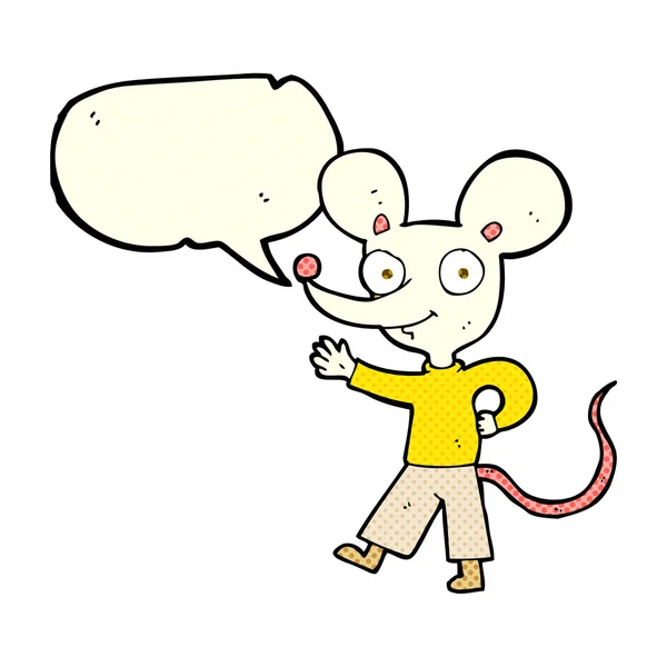 Dessin animé agitant la souris avec bulle de parole — Image vectorielle