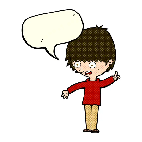 Niño de dibujos animados con pregunta con burbuja de habla — Archivo Imágenes Vectoriales