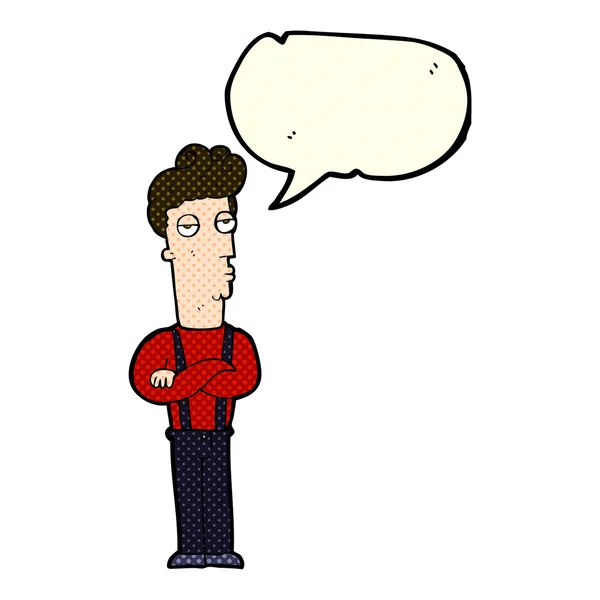 Karikatur unbeeindruckter Mann mit Sprechblase — Stockvektor