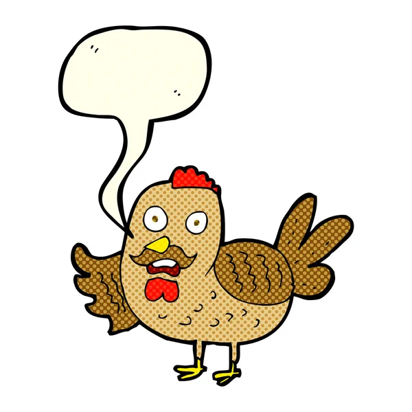 Cartone animato vecchio gallo con bolla discorso — Vettoriale Stock