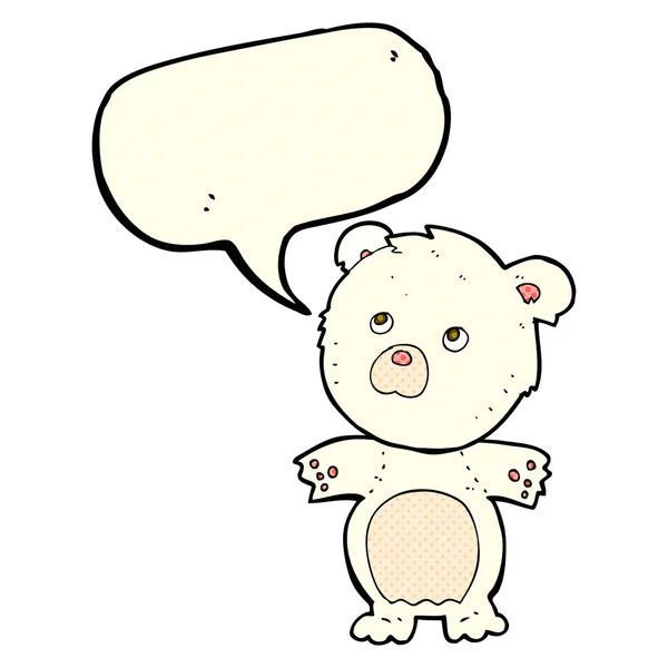Urso de pelúcia engraçado desenhos animados com bolha de fala — Vetor de Stock