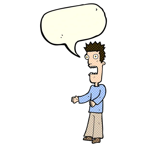 Homem dos desenhos animados enlouquecendo com bolha de fala —  Vetores de Stock