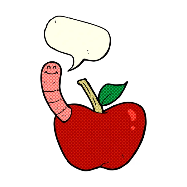 Jabłko z kreskówki robak z bańki mowy — Wektor stockowy