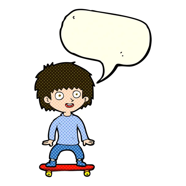 Cartoon jongen op skateboard met tekstballon — Stockvector