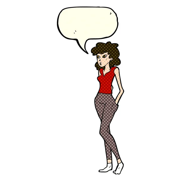 Cartoon pretty woman  with speech bubble — Stock Vector