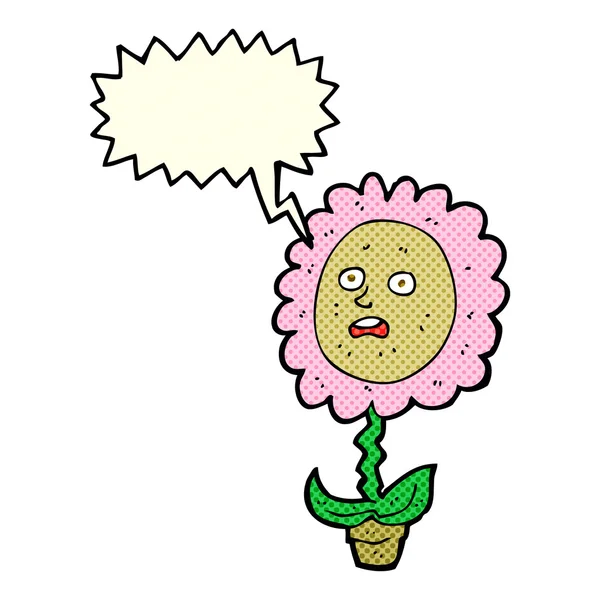 Мультяшна квітка з обличчям з бульбашкою мовлення — стоковий вектор
