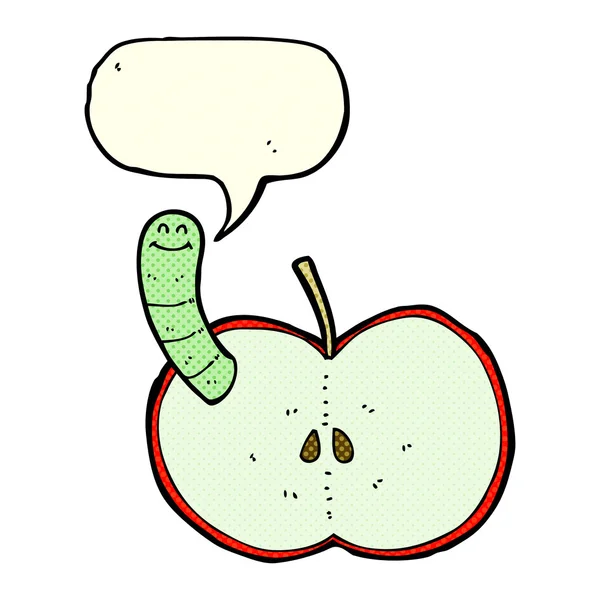 Cartoon apple with worm with speech bubble — Stock Vector