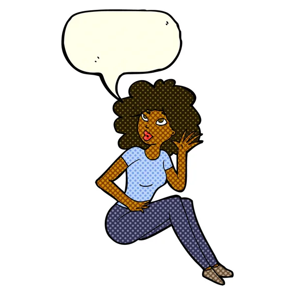 Femme dessin animé écoute avec bulle de parole — Image vectorielle