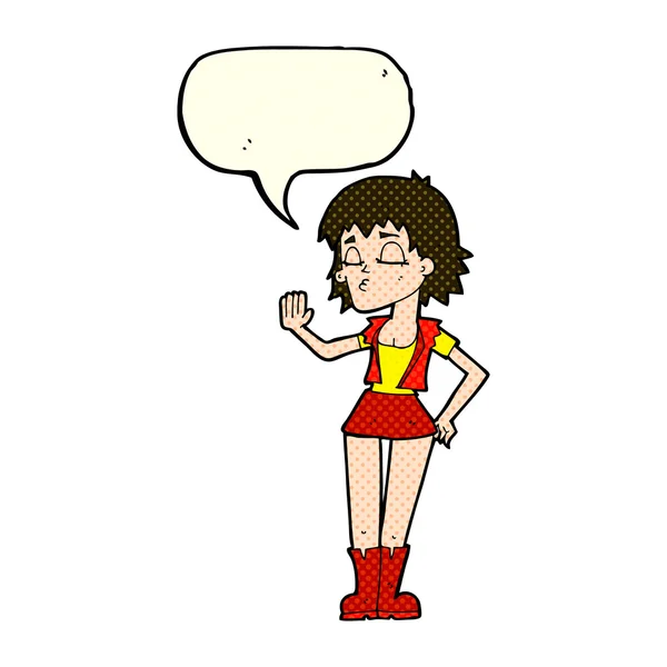 Cartone animato ragazza fresca con la bolla discorso — Vettoriale Stock