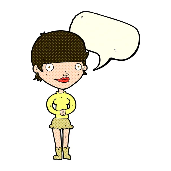 Cartoon friendly woman with speech bubble — Stock Vector