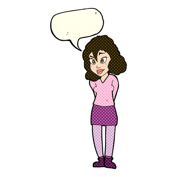 Γελοιογραφία συγκεχυμένης γυναίκας με το συννεφάκι λόγου — Διανυσματικό Αρχείο