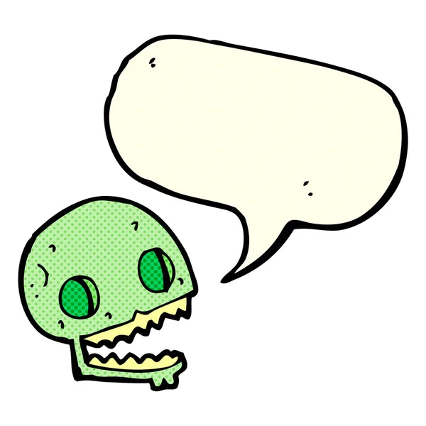 Calavera espeluznante de dibujos animados con burbuja del habla — Vector de stock