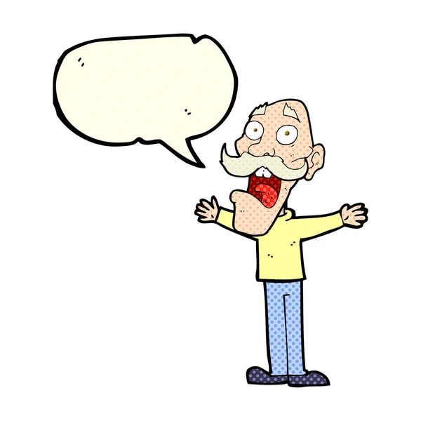 Cartoon stressed old man with speech bubble — Stock Vector