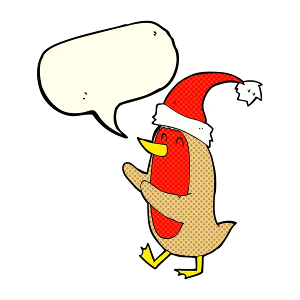 Cartoon christmas robin with speech bubble — Stock Vector