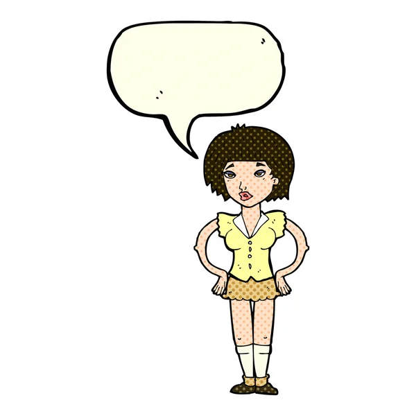 Karikatur Frau mit Händen auf Hüften mit Sprechblase — Stockvektor