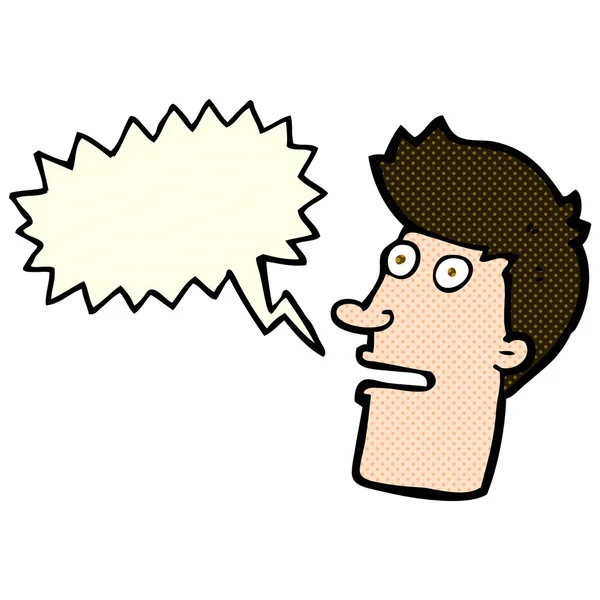 Мультфильм шокирован мужское лицо с мыльным пузырем речи — стоковый вектор