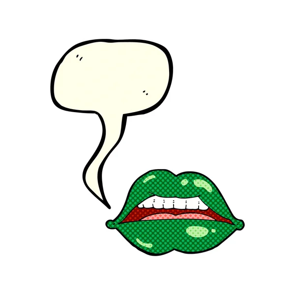 Kartun seksi bibir halloween simbol dengan gelembung ucapan - Stok Vektor