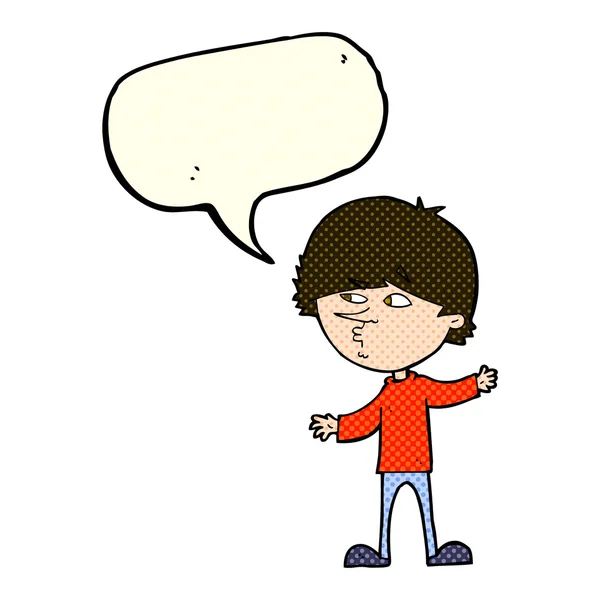 Καρτούν περίεργος άνθρωπος με φούσκα ομιλία — Διανυσματικό Αρχείο