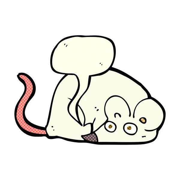 Cartoon witte muis met tekstballon — Stockvector