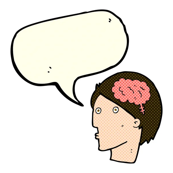 Hombre de dibujos animados con símbolo cerebral con burbuja del habla — Vector de stock
