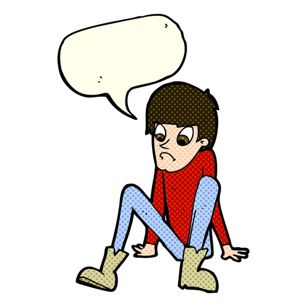 Niño de dibujos animados sentado en el suelo con burbuja de habla — Archivo Imágenes Vectoriales