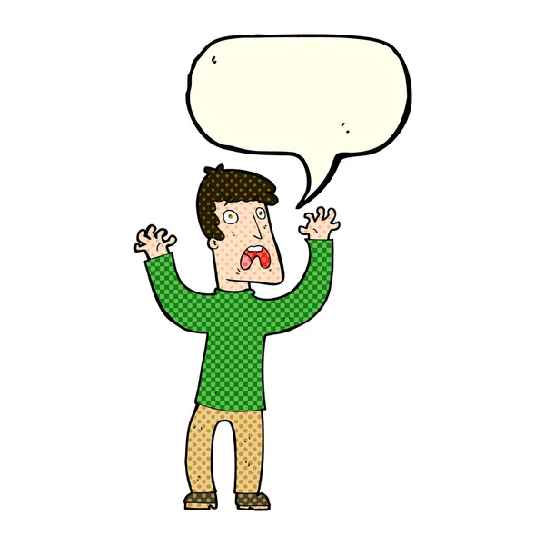 Cartoon frightened man with speech bubble — Stock Vector