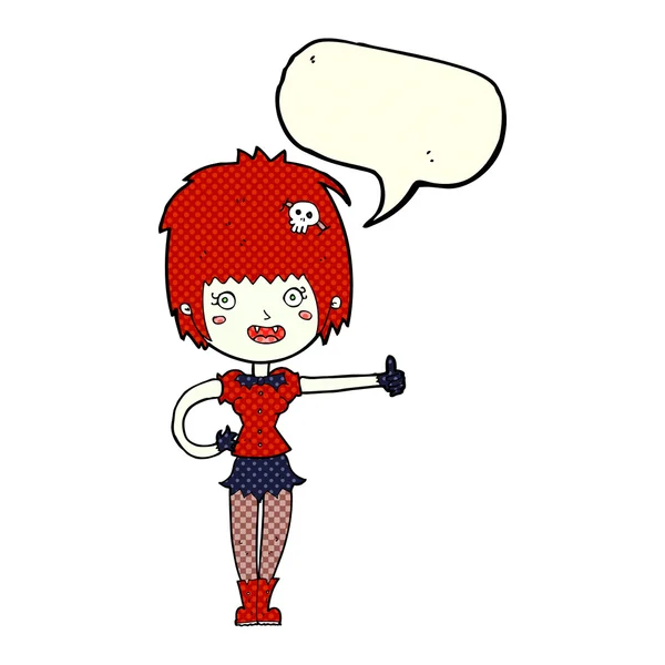 Cartoon vampiro menina dando polegares para cima sinal com bolha de fala —  Vetores de Stock