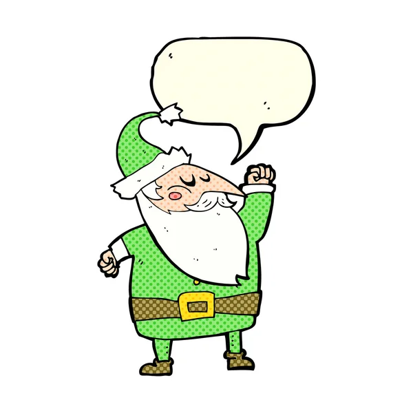 Cartoon santa claus punching air with speech bubble — Stock Vector