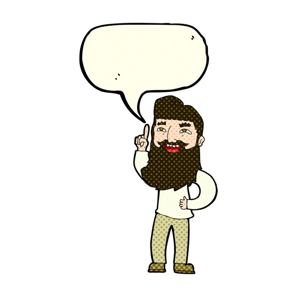 Karikatur glücklicher bärtiger Mann mit Idee mit Sprechblase — Stockvektor
