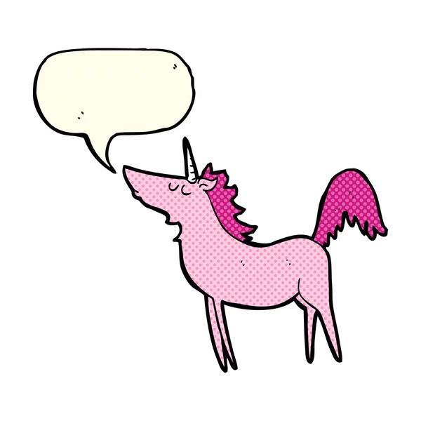 Unicorno del fumetto con la bolla di discorso — Vettoriale Stock