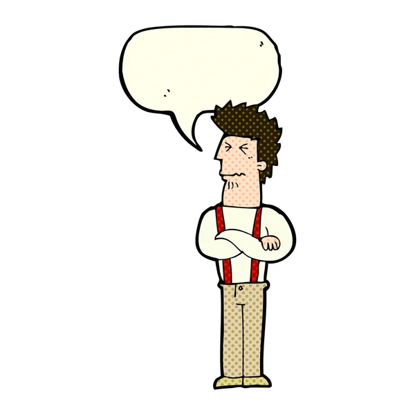 Cartoon annoyed man with speech bubble — Stock Vector