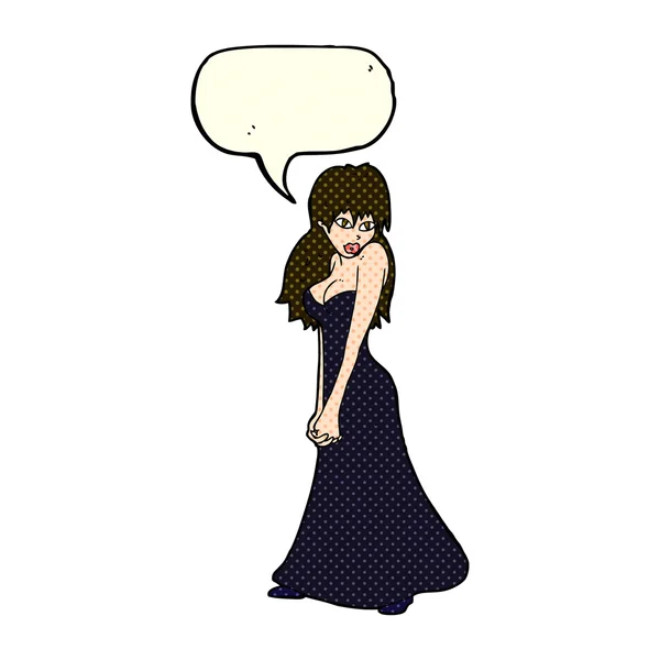 Dessin animé jolie femme en robe avec bulle de parole — Image vectorielle