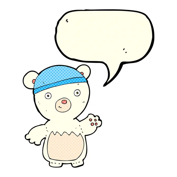 Cartoon polar bear wearing hat with speech bubble — Stock Vector