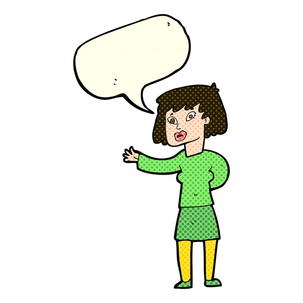 Kreslené žena vysvětlovat s balónem — Stockový vektor