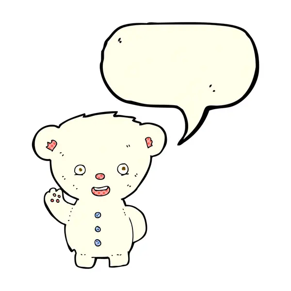 Cartoon wuivende polar beer cub met tekstballon — Stockvector