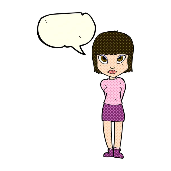 Mujer de dibujos animados de pie con la burbuja del habla — Archivo Imágenes Vectoriales