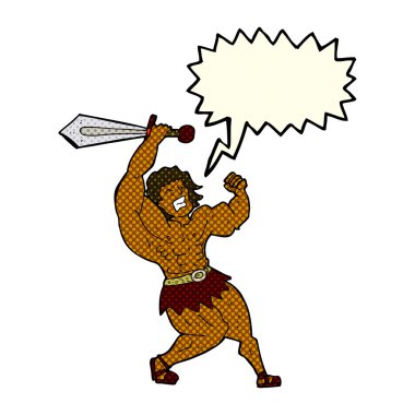 Konuşma baloncuğu olan barbar kahraman.