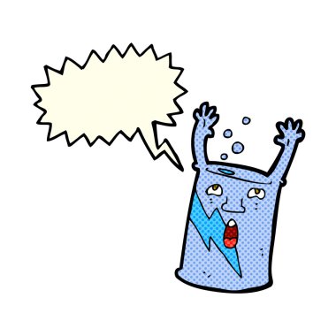 Konuşma baloncuklu çizgi film soda kutusu karakteri