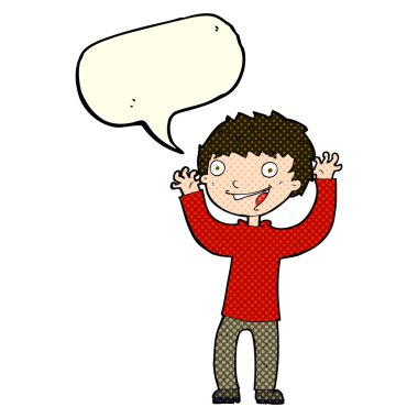 çizgi film heyecanlı çocuk konuşma baloncuğu ile