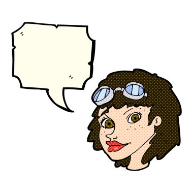 konuşma balonu ile karikatür mutlu kadın havacı giyen gözlük