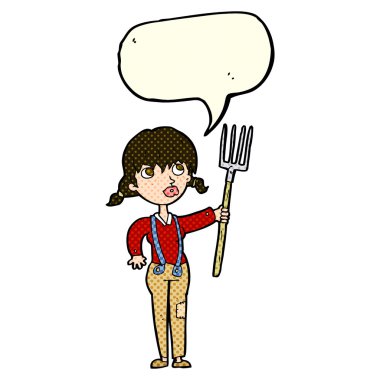 Konuşma balonlu çiftçi kız.