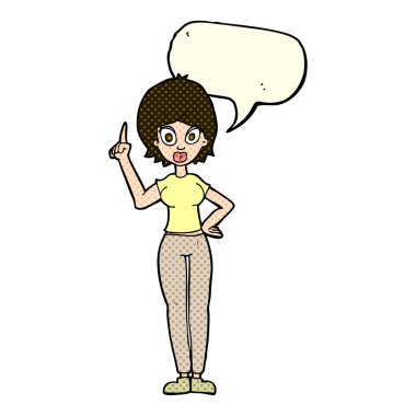 Çizgi filmdeki kadın konuşma balonuyla anlatmak istediği şeyi anlatıyor.