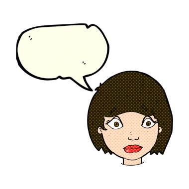 çizgi film endişeli kadın yüzü konuşma baloncuğu ile