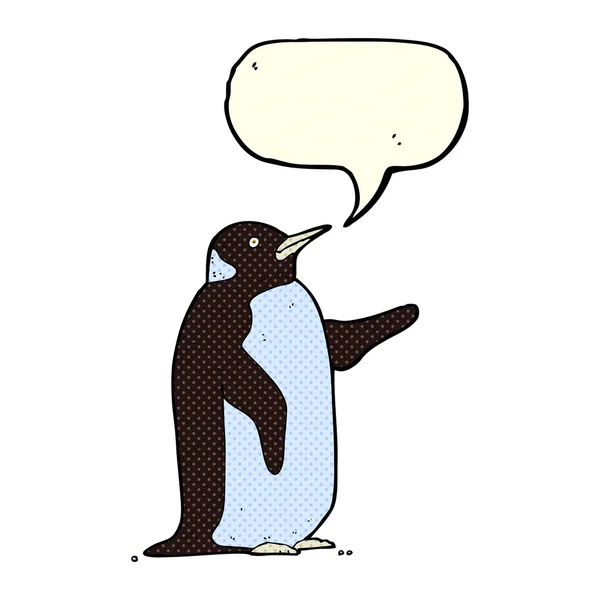 Pingüino de dibujos animados con burbuja del habla — Vector de stock