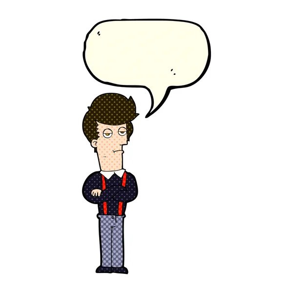 Desenho animado entediado homem com fala bolha — Vetor de Stock
