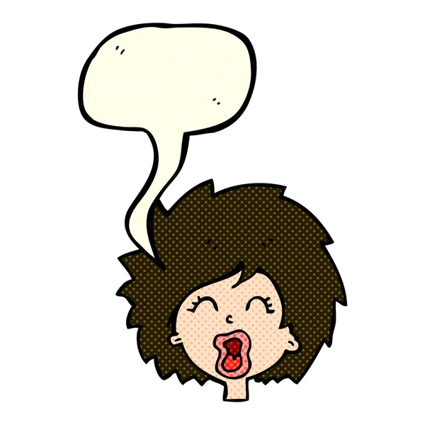 Cartoon mulher gritando com bolha de fala — Vetor de Stock